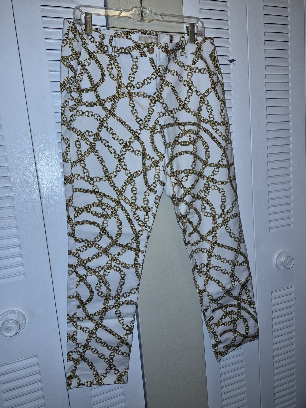 Michael Kors White Pants with Gold Chain Pattern